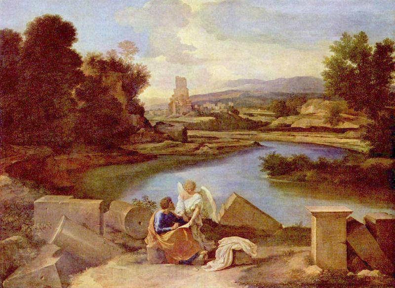 Nicolas Poussin Landschaft mit dem Hl. Matthaus Norge oil painting art
